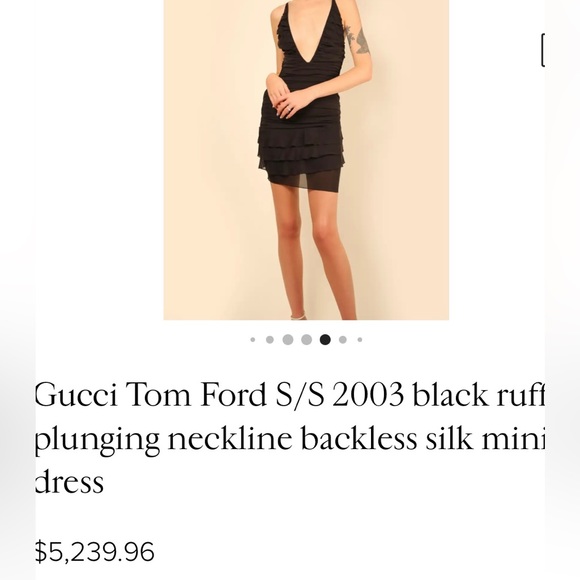 Gucci Tom Ford S/S 2003 black ruffle plunging neckline backless silk mini dress - Picture 7 of 15